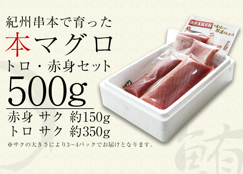 紀州串本産 養殖本マグロのトロ・赤身セット500g | うなぎ屋かわすい 川口水産